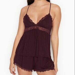 Victoria's Secret Burgundy Lace Trim Cami Set